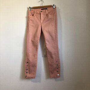 J Brand Suvi Distressed Pink Cropped Skinny Stretch Pants Size 27 Button Accent